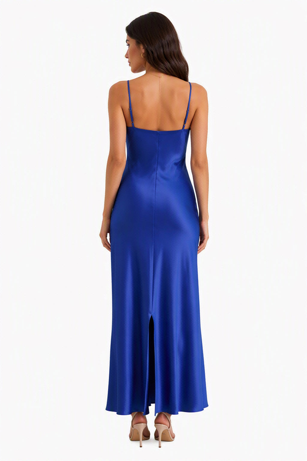 Abito Midi in Satin con Spalline e Scollatura a Collo d'Anatra - Eleganza Senza Tempo per Serate -1