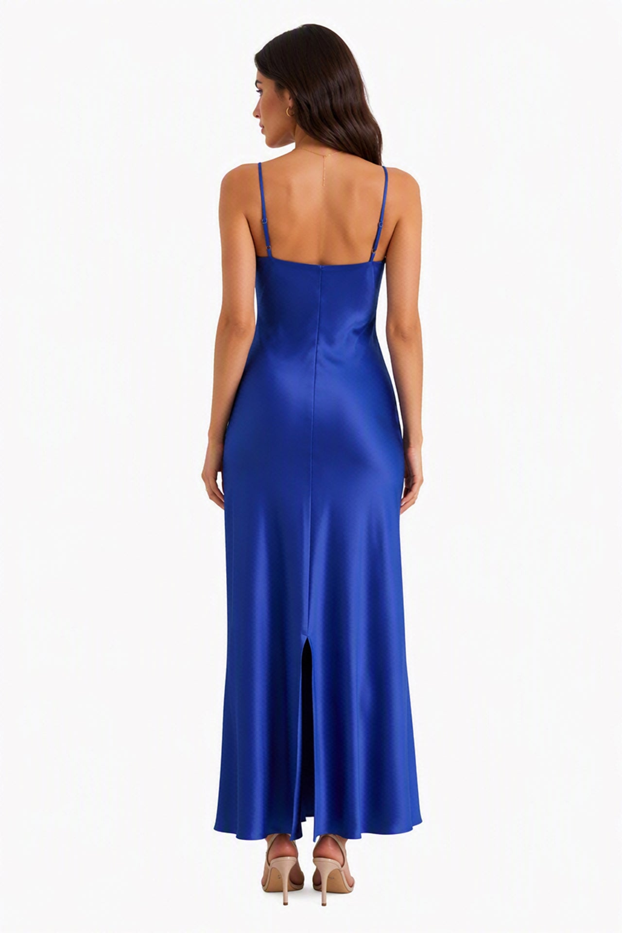 Abito Midi in Satin con Spalline e Scollatura a Collo d'Anatra - Eleganza Senza Tempo per Serate -1