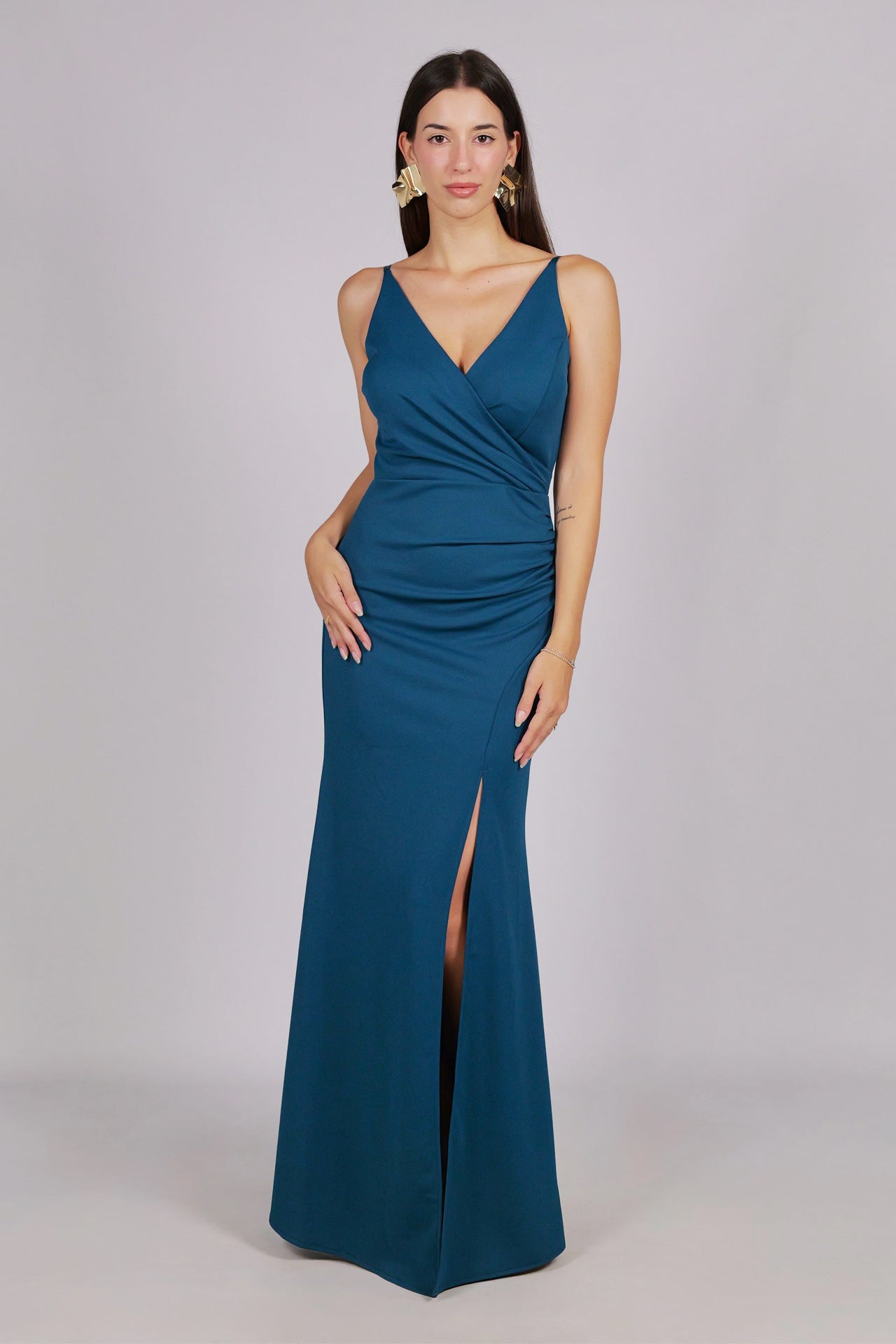 Abito “Loreta” – Eleganza drappeggiata con spacco frontale -2
