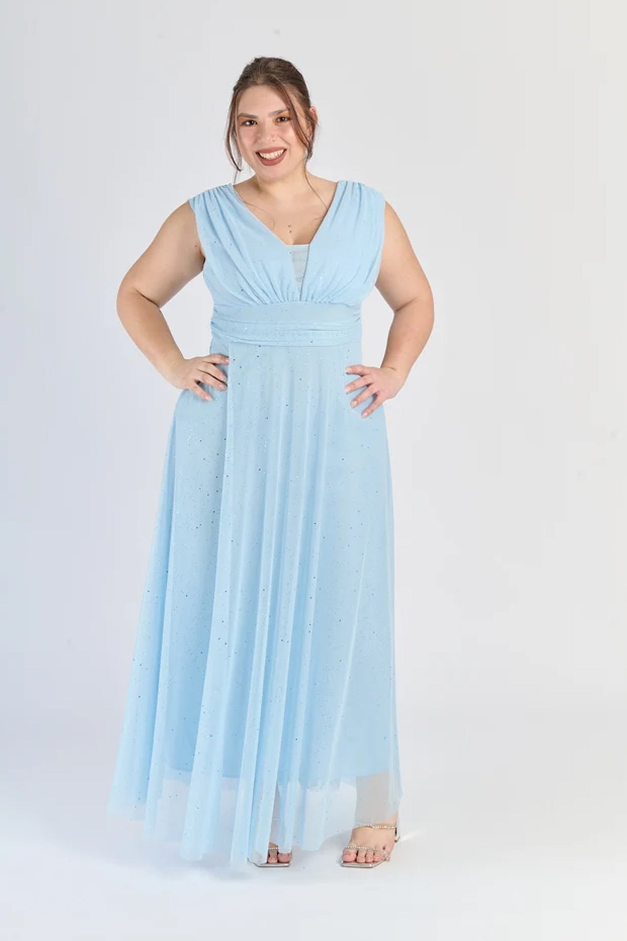 Abito “Lunaria” – Vestito Lungo in Tulle Glitterato con Scollo Incrociato