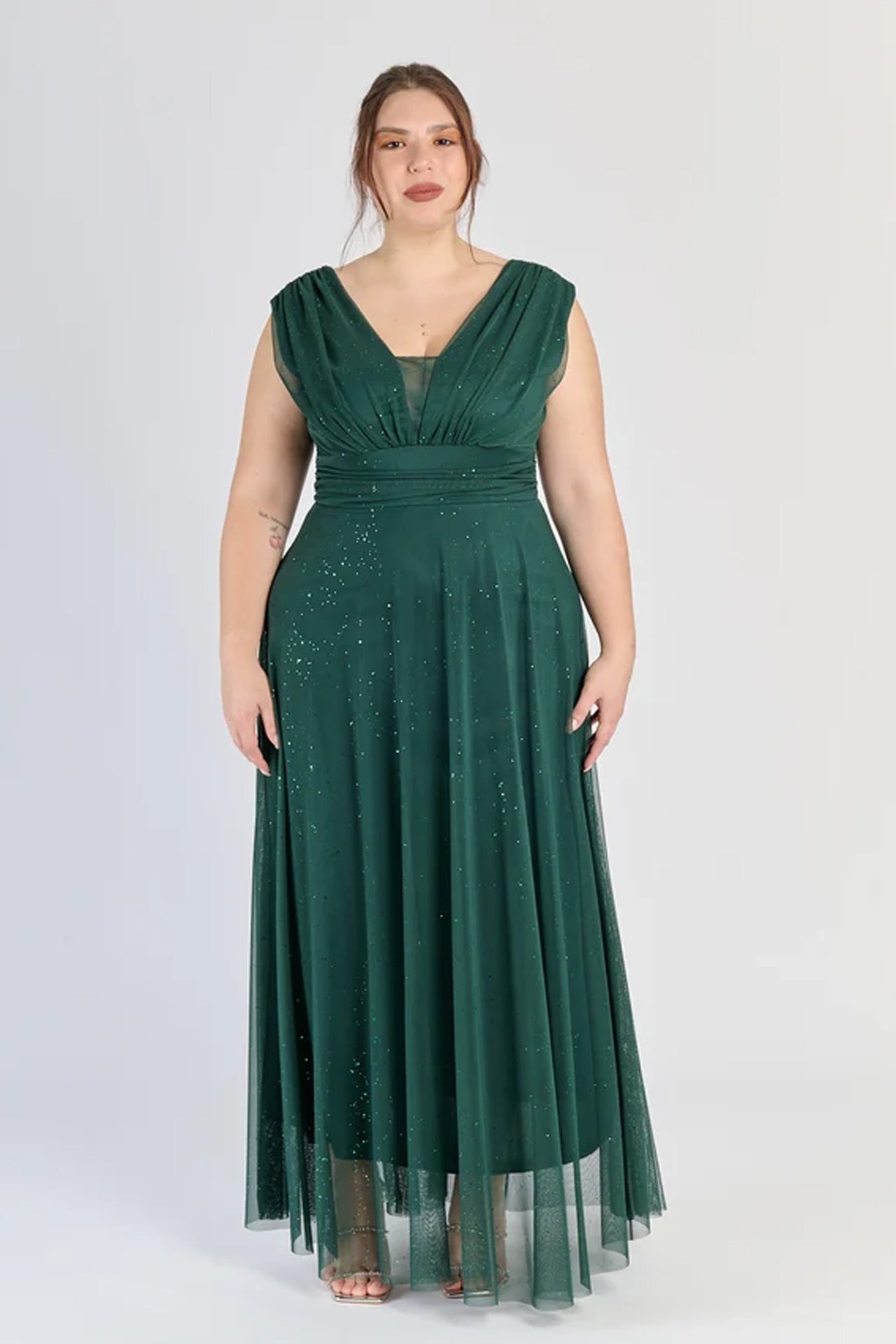Abito “Lunaria” – Vestito Lungo in Tulle Glitterato con Scollo Incrociato