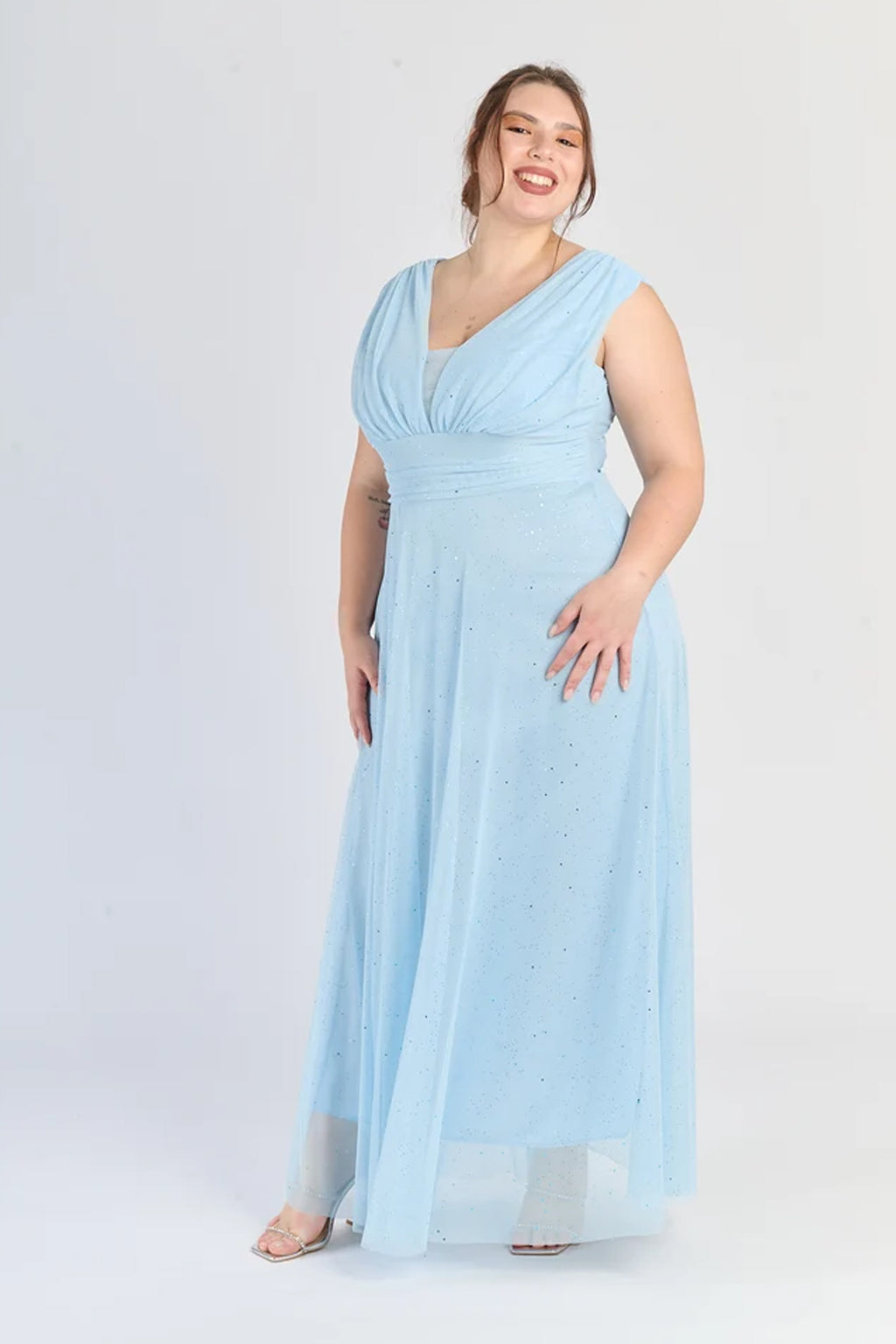 Abito “Lunaria” – Vestito Lungo in Tulle Glitterato con Scollo Incrociato -1