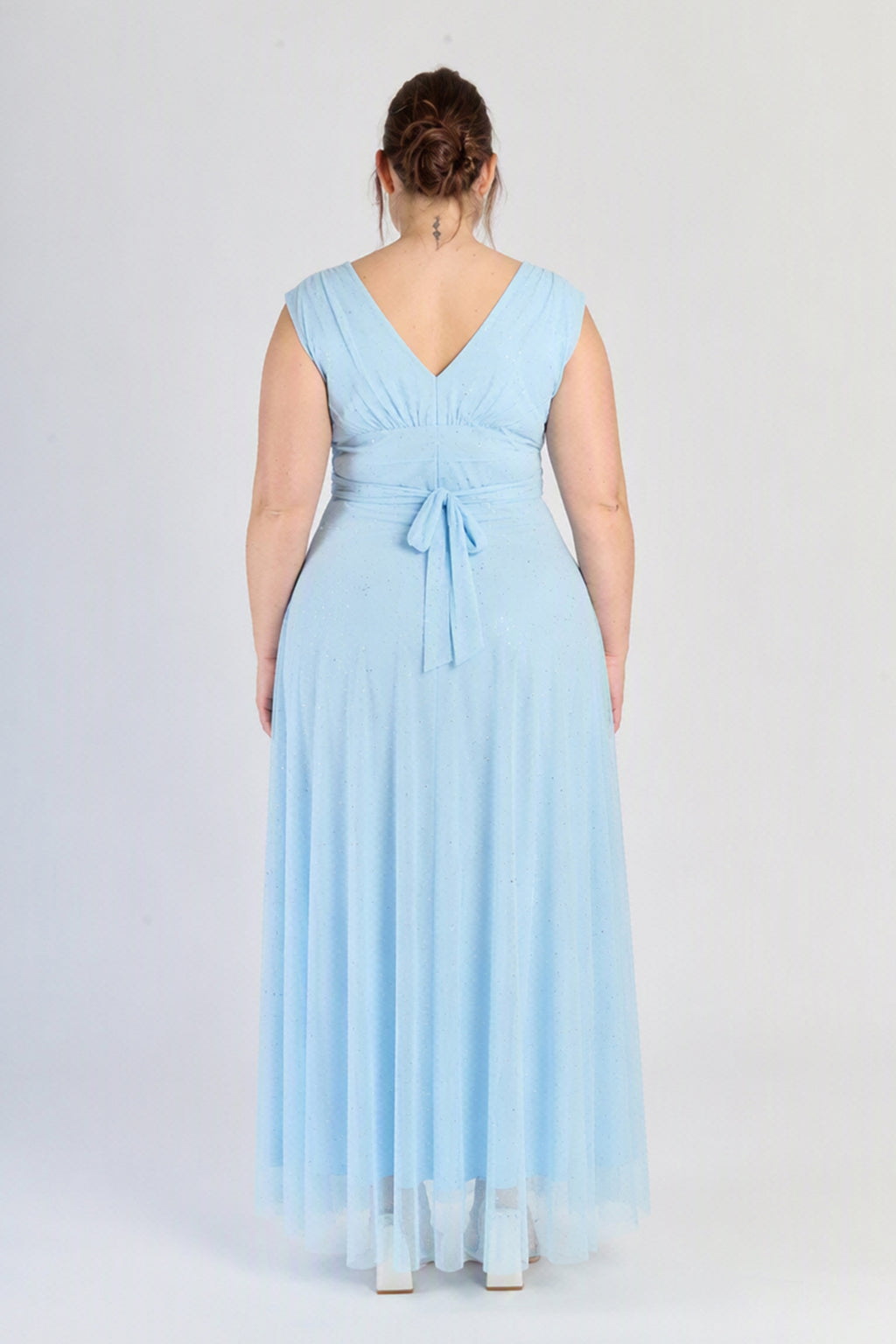 Abito “Lunaria” – Vestito Lungo in Tulle Glitterato con Scollo Incrociato -1