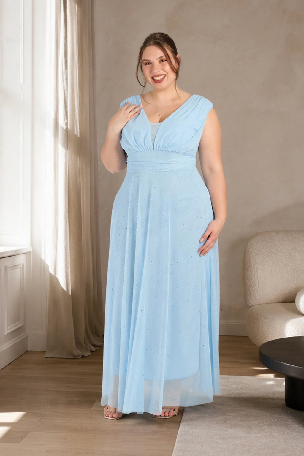 Abito “Lunaria” – Vestito Lungo in Tulle Glitterato con Scollo Incrociato -1