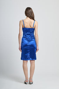 Abito bluette sexy, spalline sottili, taglio slittato, per eventi leggeri