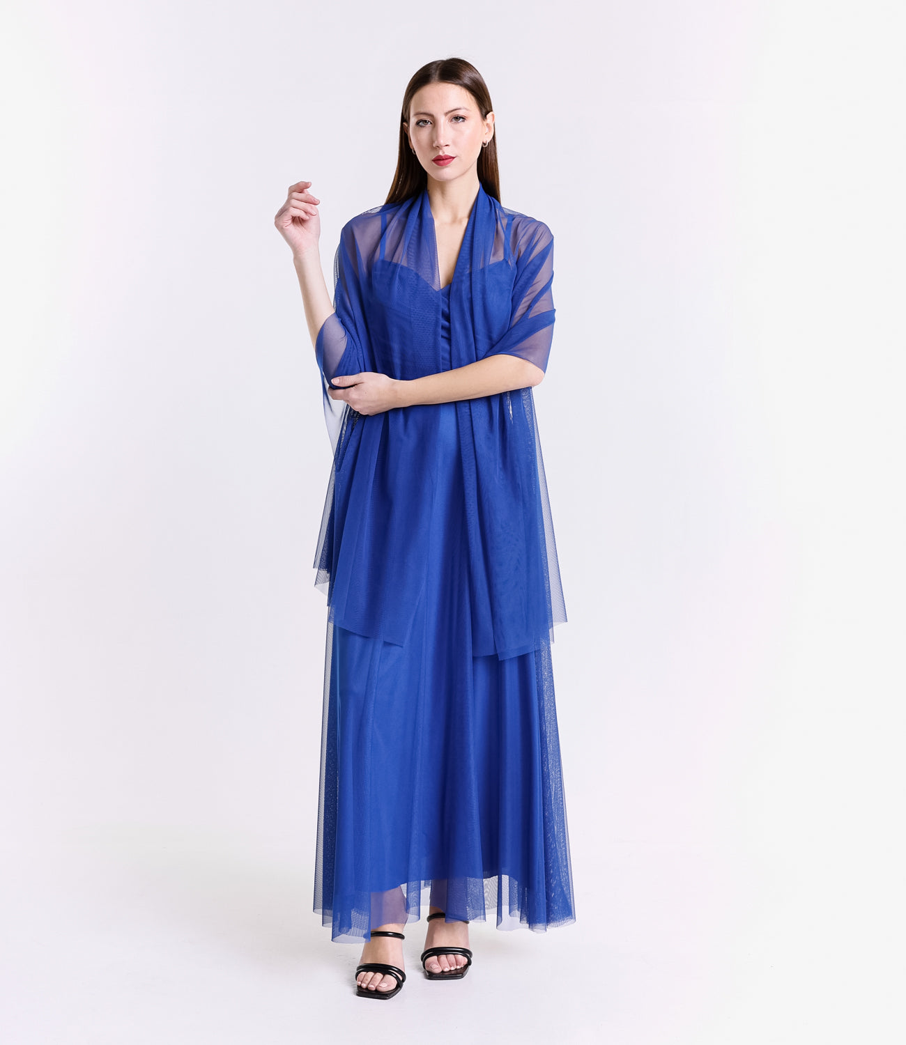 Abito bluette trasparente, maxi dress, atmosfera leggera