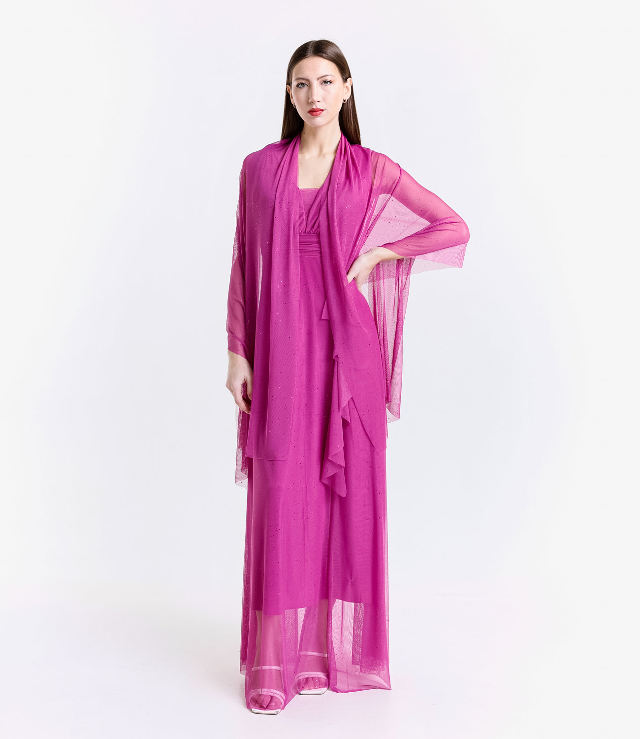 Abito ciliegio con fascia in vita, ideale per cerimonie