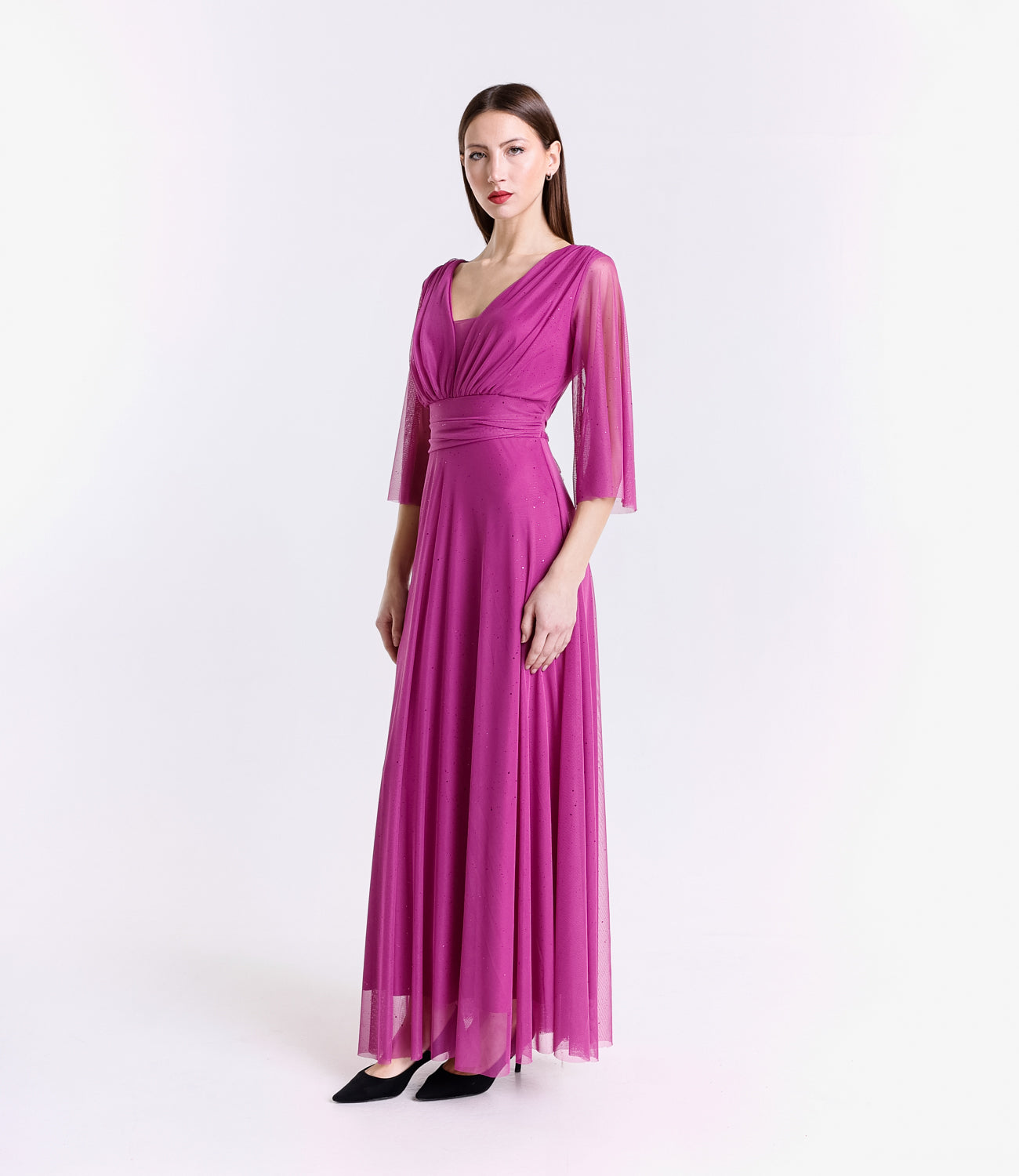 Abito ciliegio elegante in tessuto leggero, perfetto per cerimonie e eventi