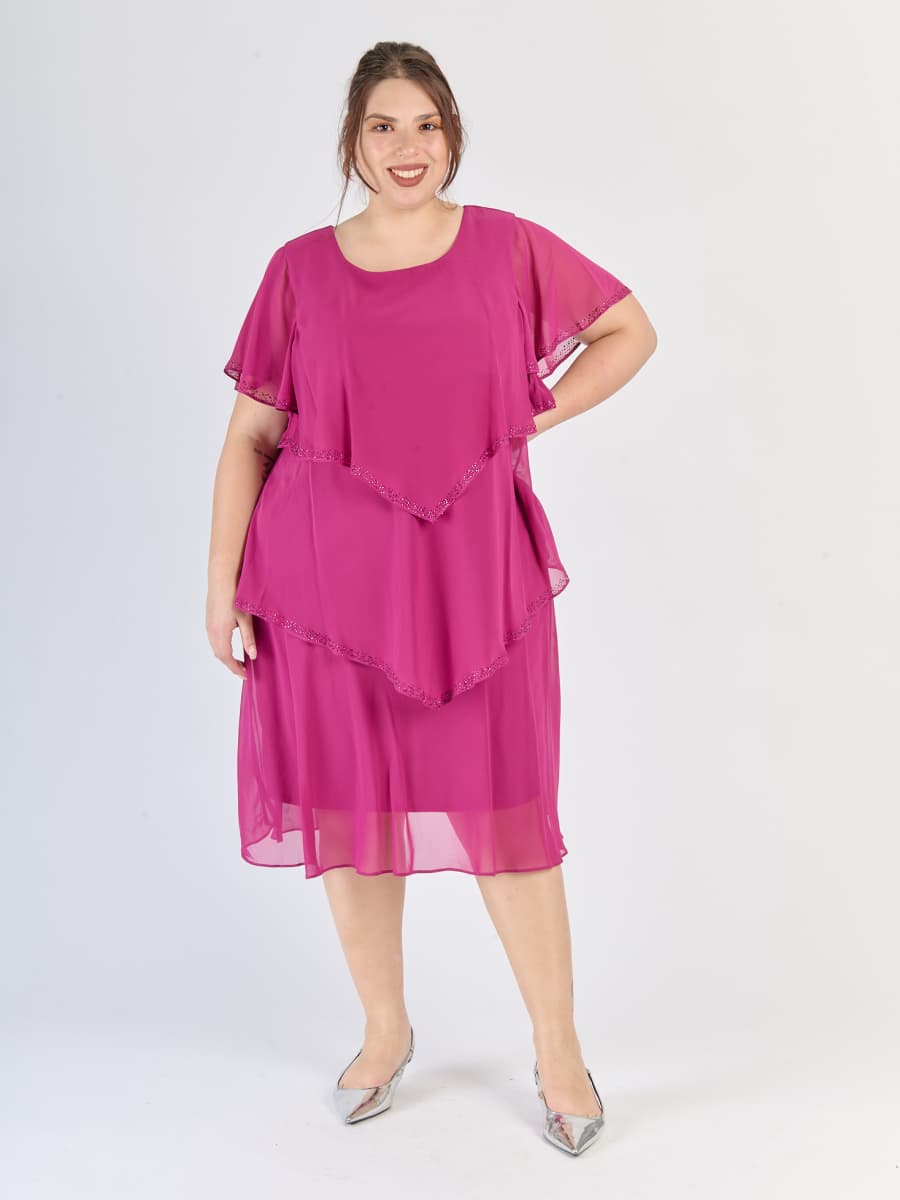 Abito ciliegio romantico, pannelli in chiffon e maniche corte fluide