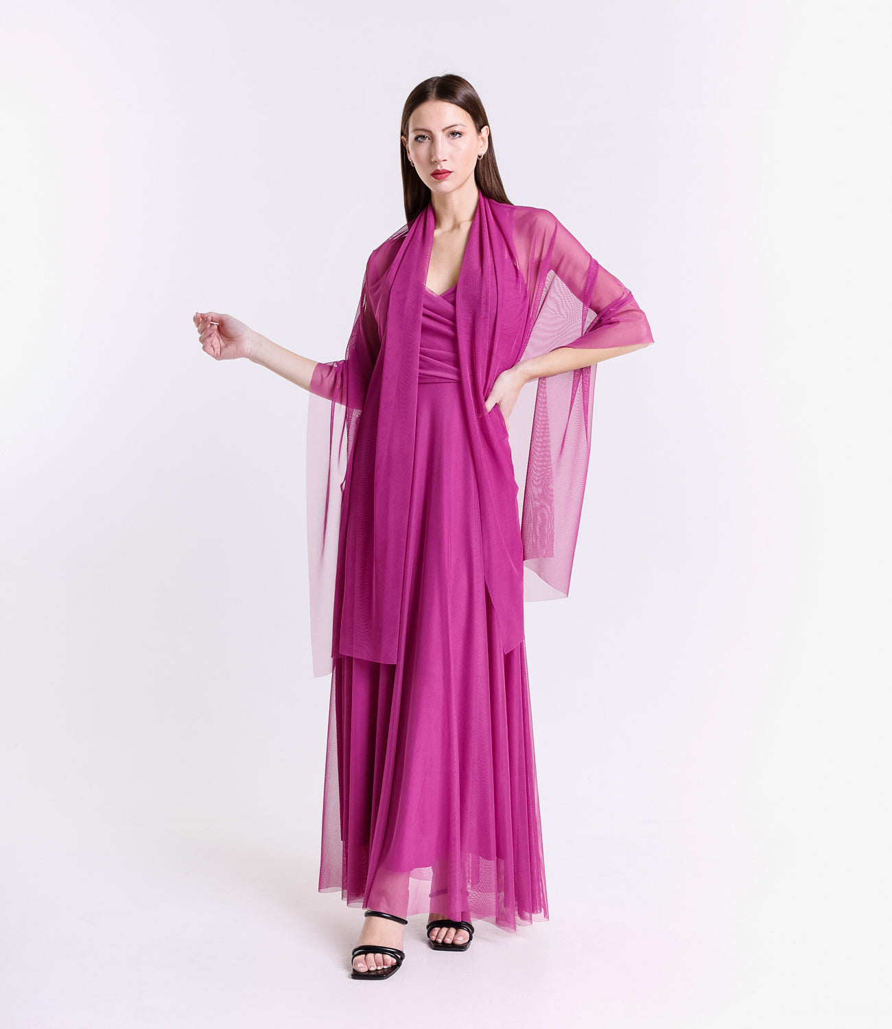 Abito ciliegio trasparente, maxi dress, atmosfera dolce