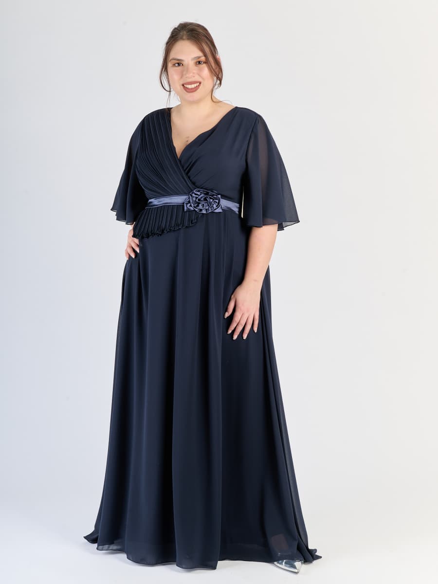 Abito da cerimonia Navy, dettagli decorativi al busto