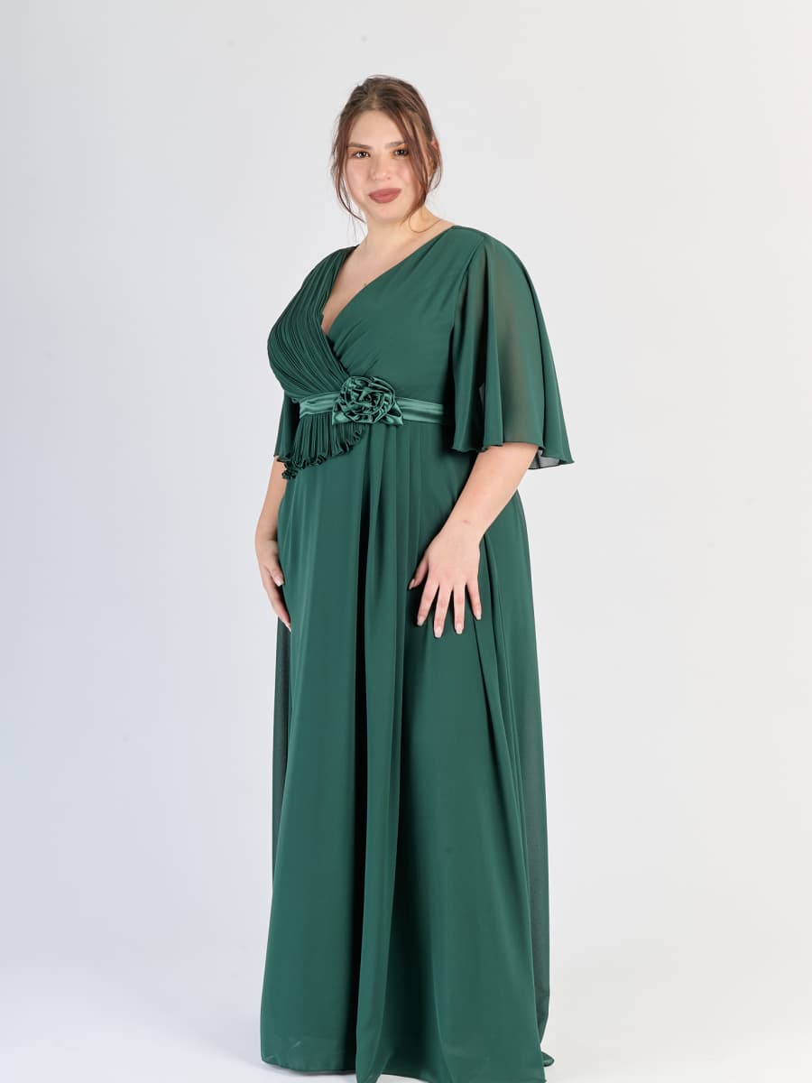 Abito da cerimonia Verde.S, dettagli decorativi sul busto