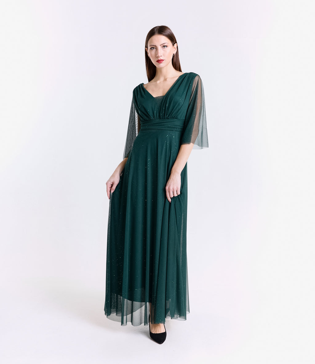 Abito da festa verde.S con fascia in vita, colore leggero e rassicurante