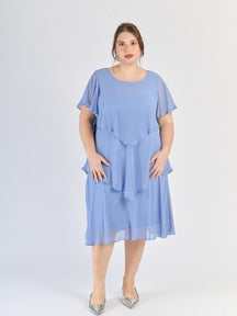 Abito lavanda a tre strati in chiffon, maniche trasparenti e dolcezza viola
