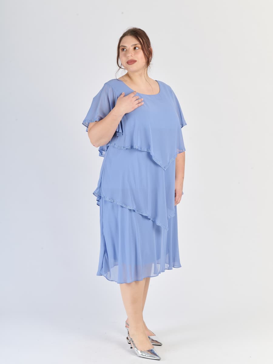 Abito lavanda affascinante, pannelli in chiffon e maniche corte fluide