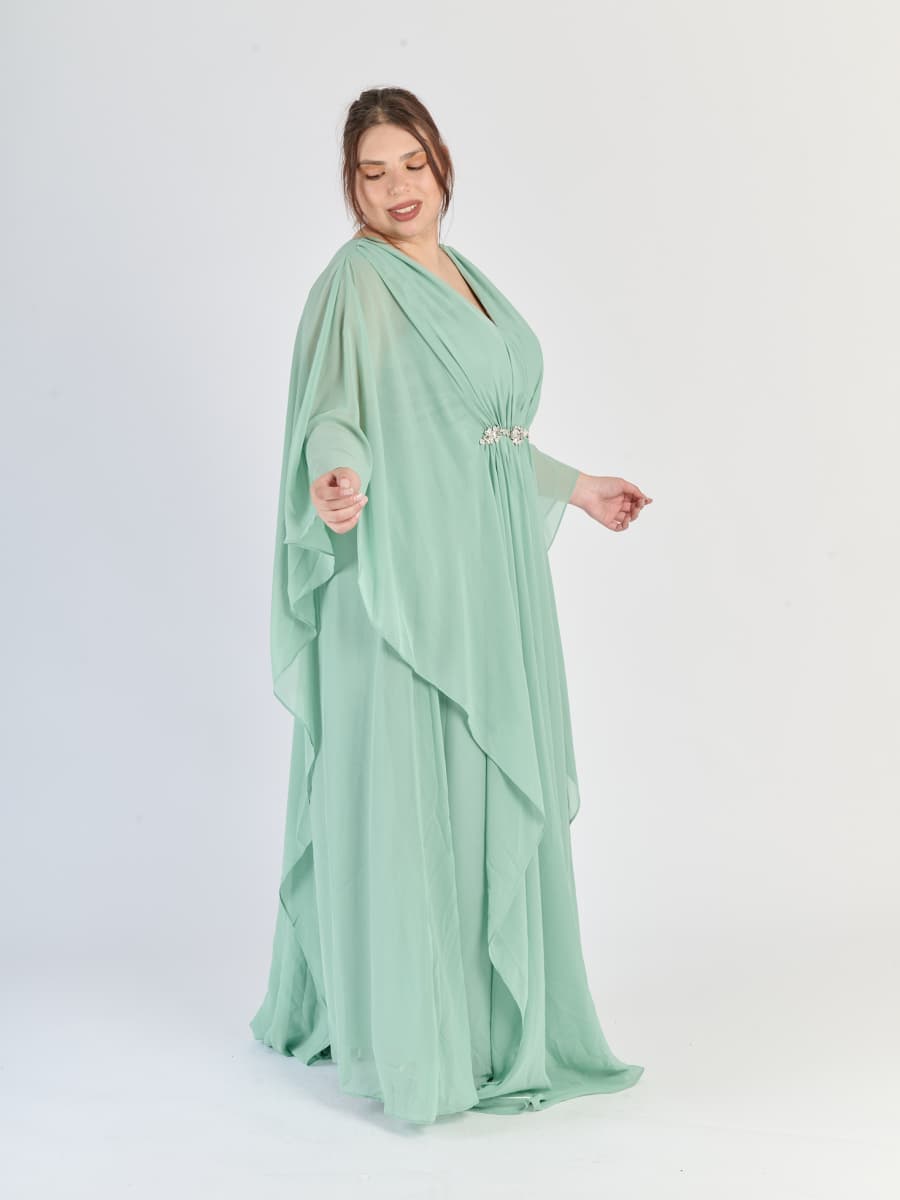 Abito lungo Salvia con maniche avvolgenti e struttura sobria