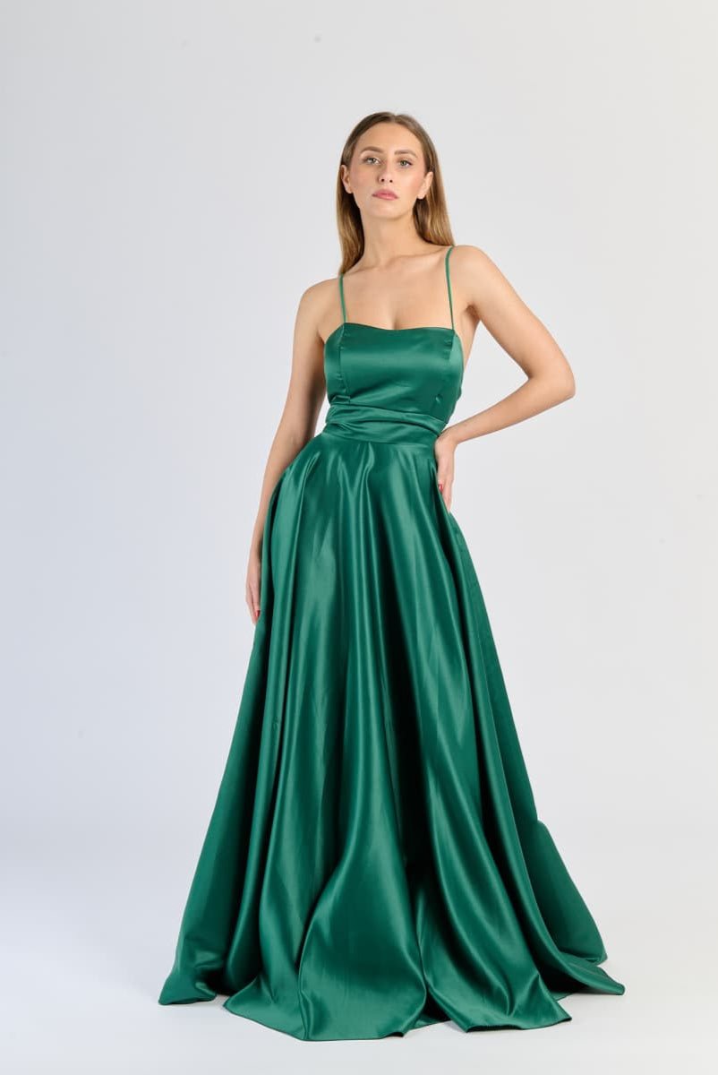 Abito lungo Verde.S in raso, spalline sottili e scollo a V