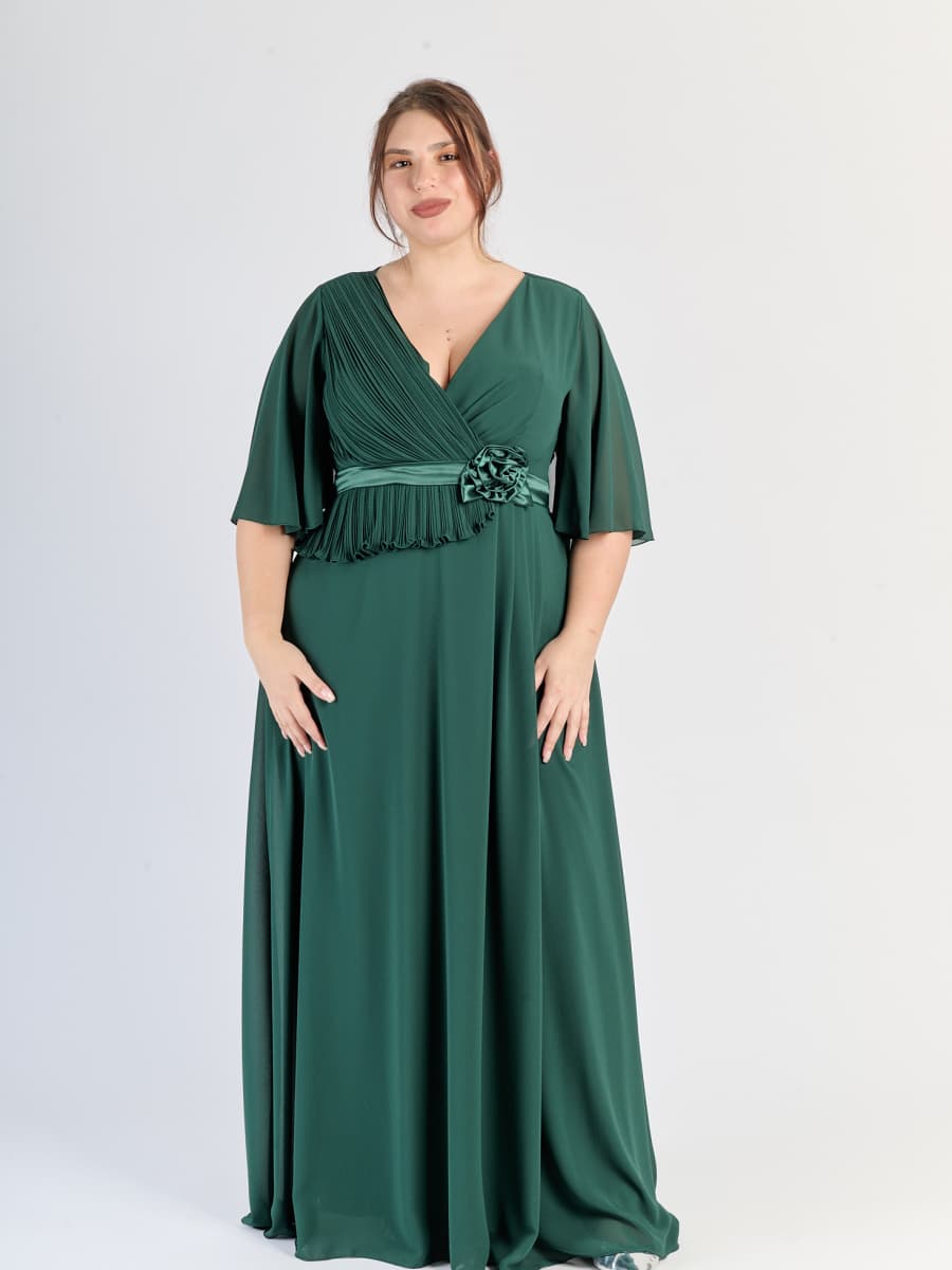 Abito lungo Verde.S, scollatura a V, maniche ampie