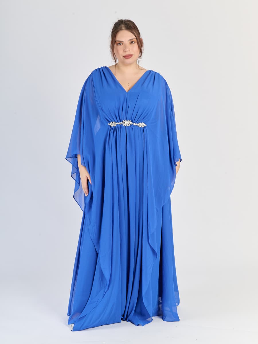 Abito lungo in Bluette, maniche ampie, silhouette avvolgente