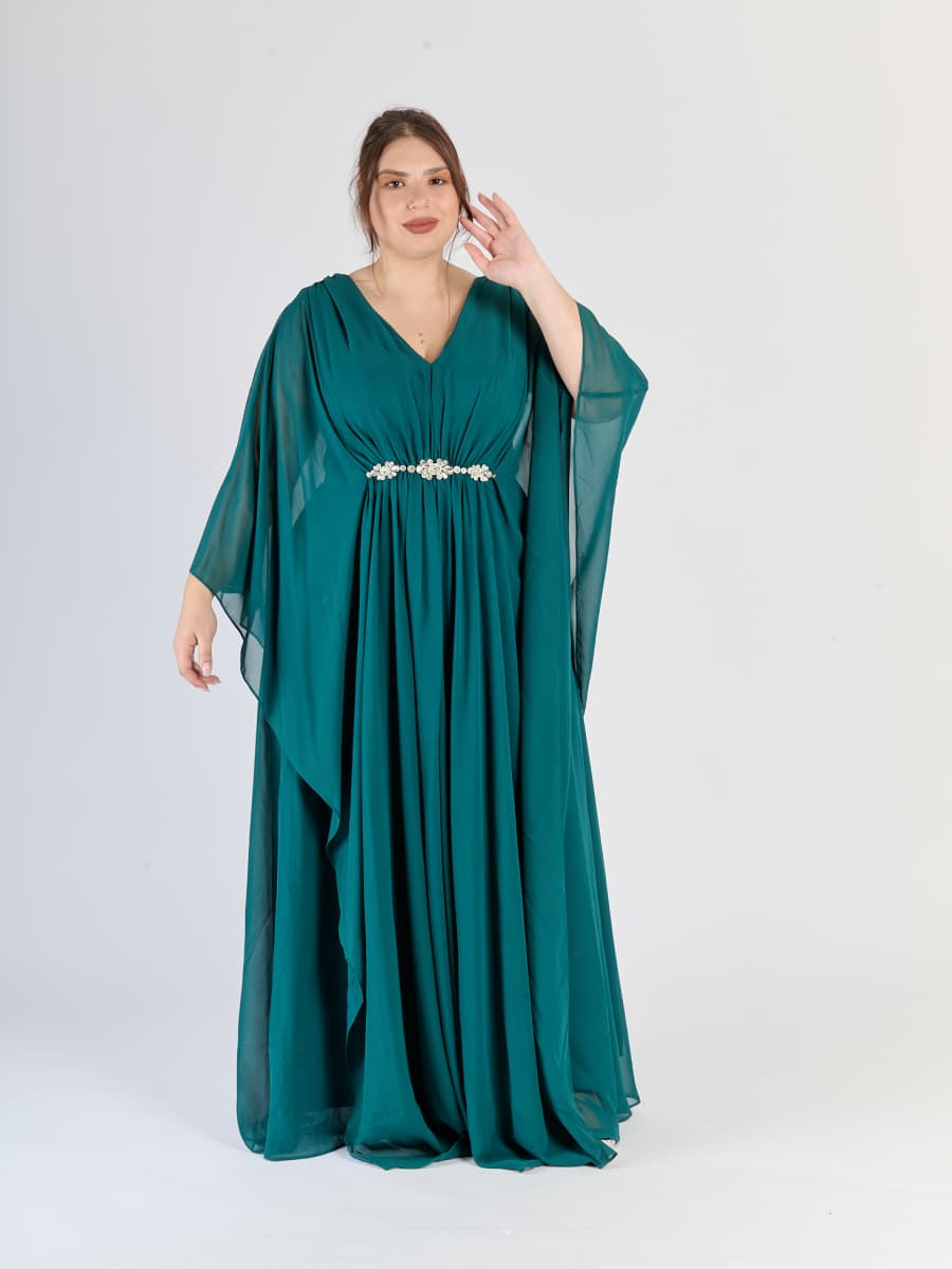 Abito lungo in Verde.S, maniche ampie, stile naturale e accogliente