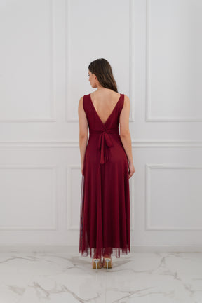 Abito lungo rosso in pizzo