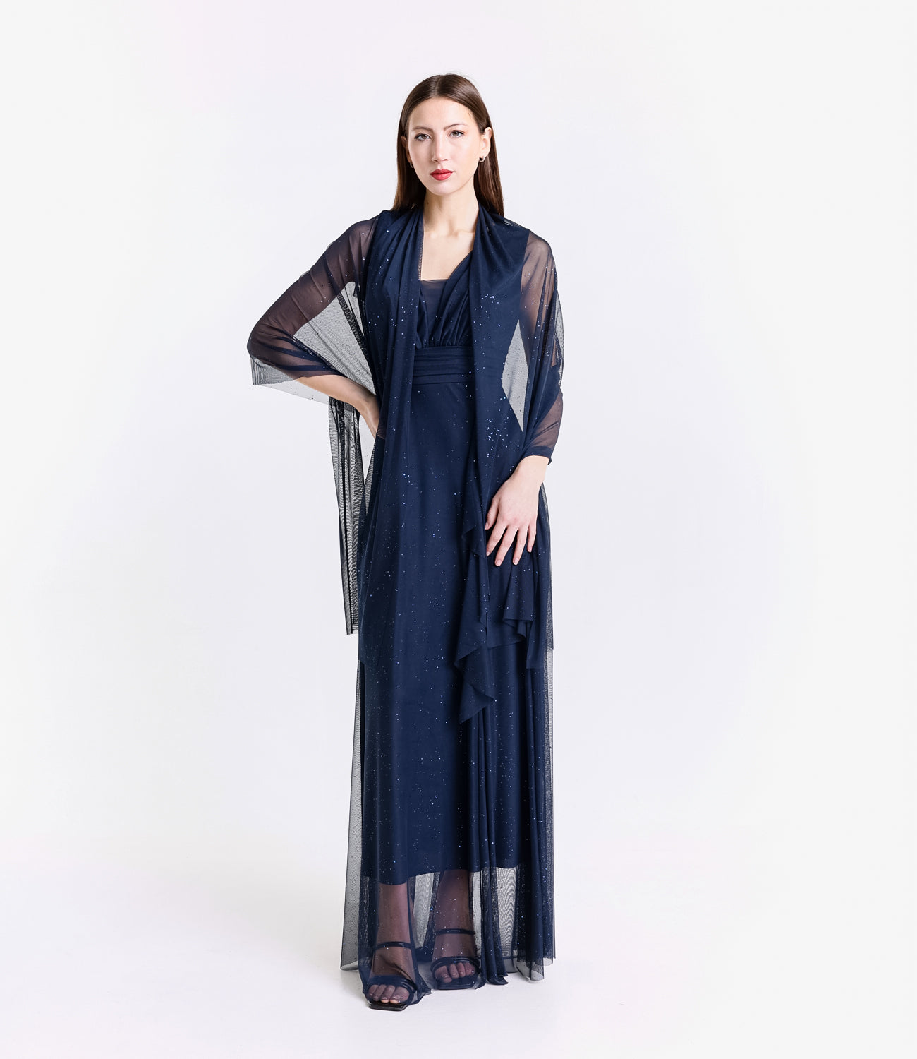 Abito navy con fascia in vita, ideale per cerimonie