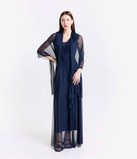 Abito navy con fascia in vita, ideale per cerimonie