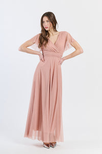 Abito rosa antico con maniche corte, romantico e delicato