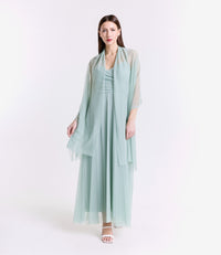 Abito salvia trasparente, maxi dress, atmosfera rinfrescante