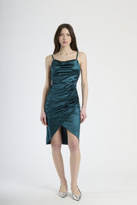 Abito verde.S sexy, spalline sottili, taglio slittato, per eventi all’aperto