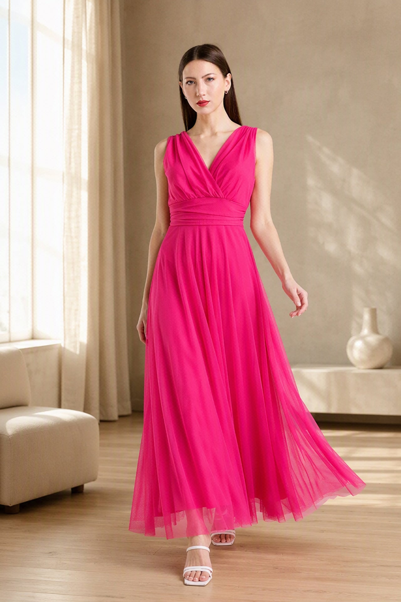 Abito da damigella in tulle con scollo a V Flavia -2