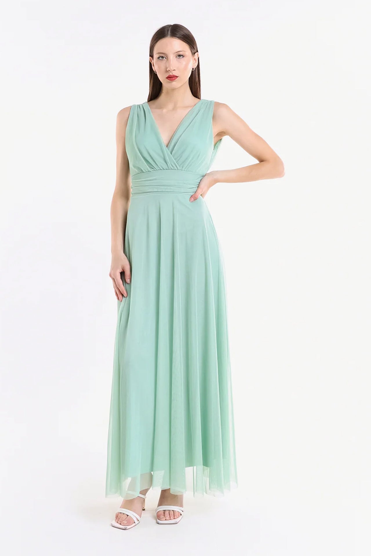 Abito da damigella in tulle con scollo a V Flavia