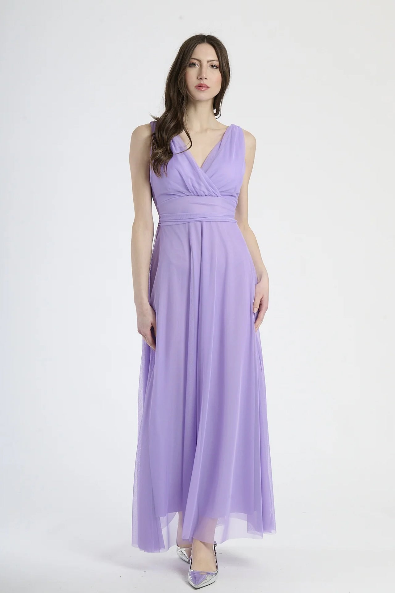 Abito da damigella in tulle con scollo a V Flavia
