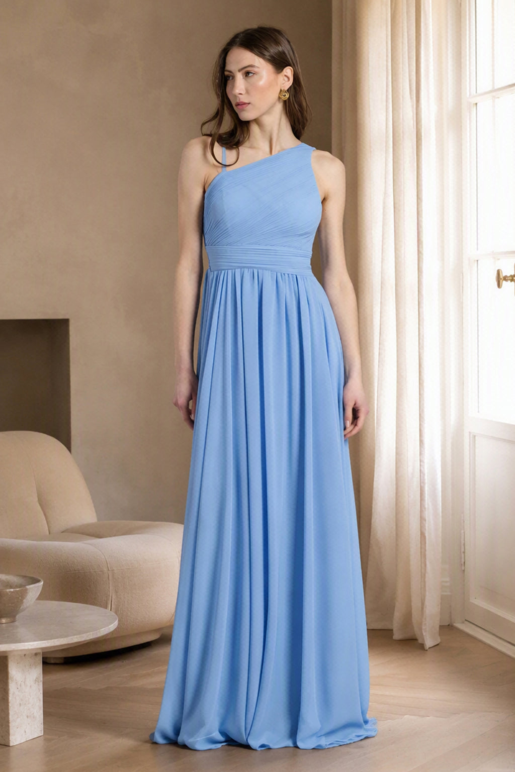 Abito lungo in tulle asimmetrico Luna -1