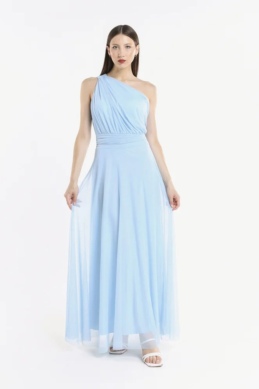 Abito lungo in tulle monospalla Lily -1