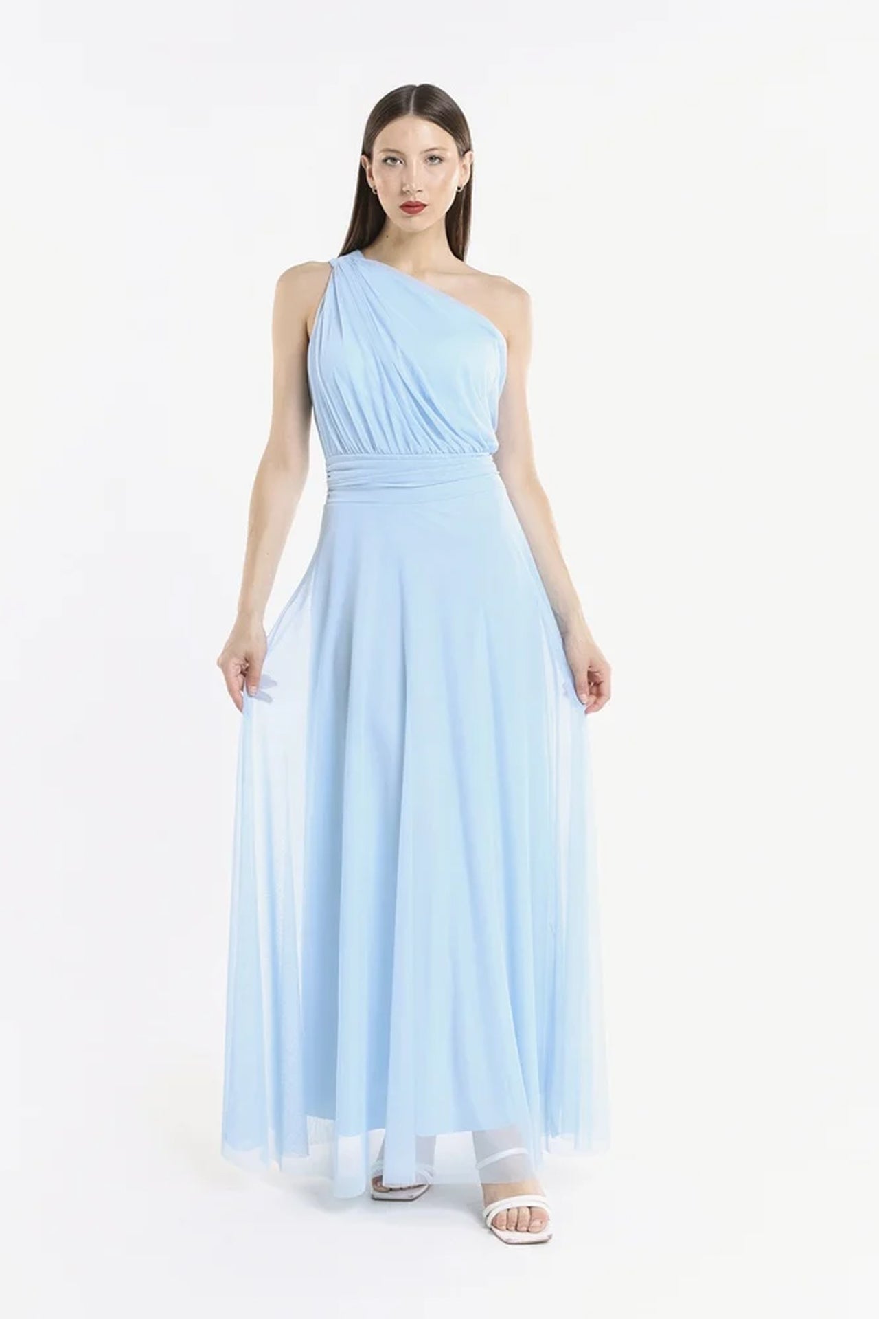 Abito lungo in tulle monospalla Lily -1