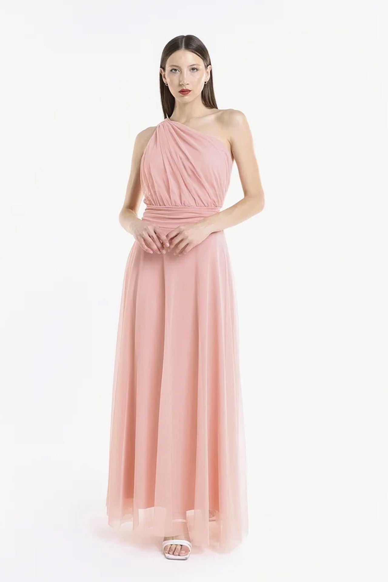 Abito lungo in tulle monospalla Lily -3