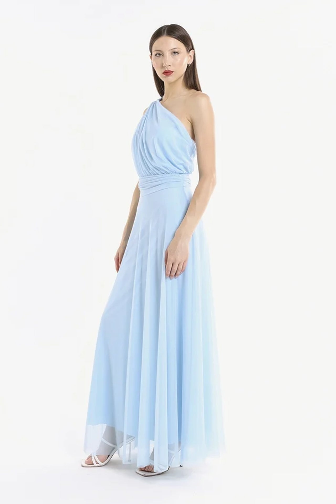 Abito lungo in tulle monospalla Lily -1