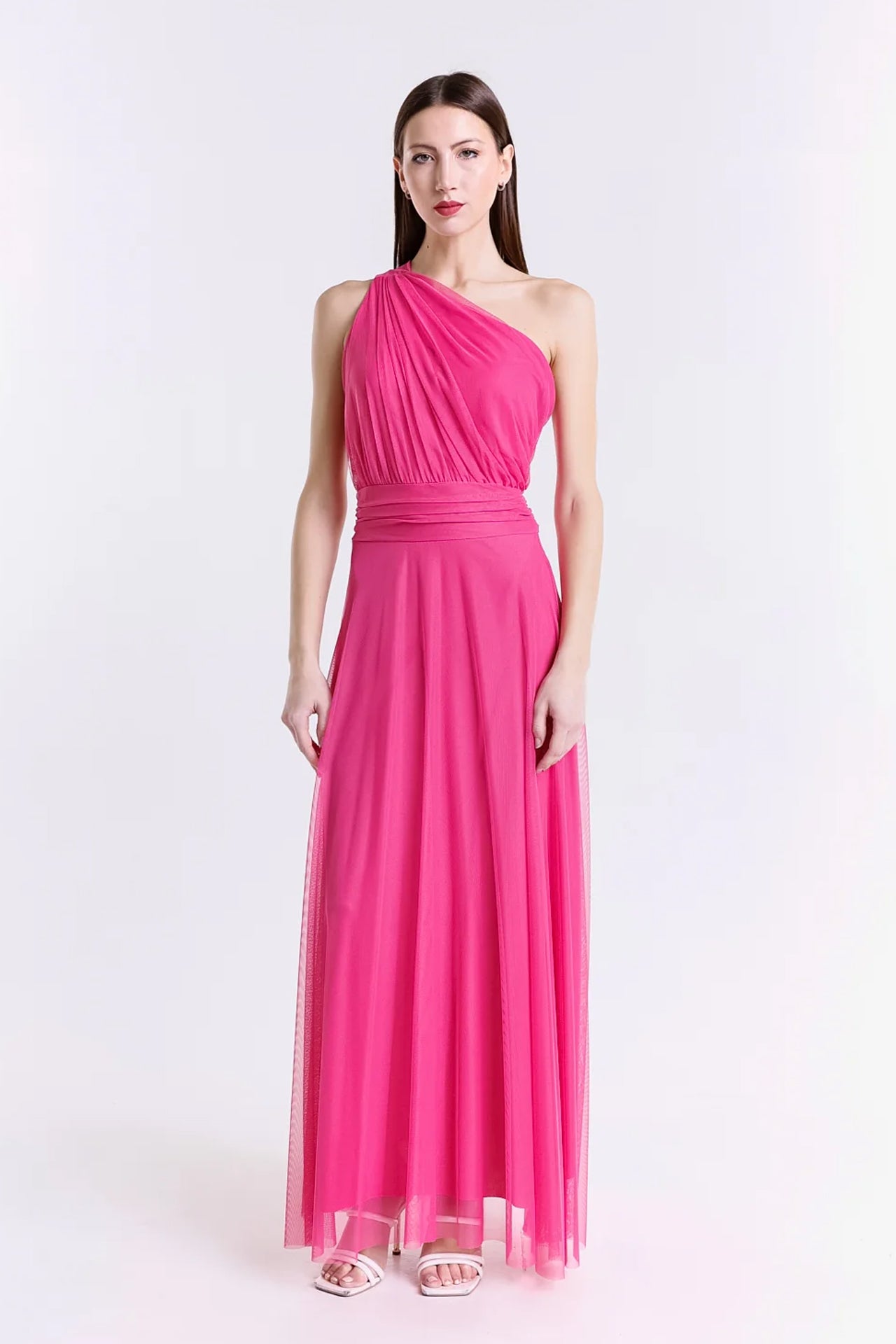 Abito lungo in tulle monospalla Lily -5
