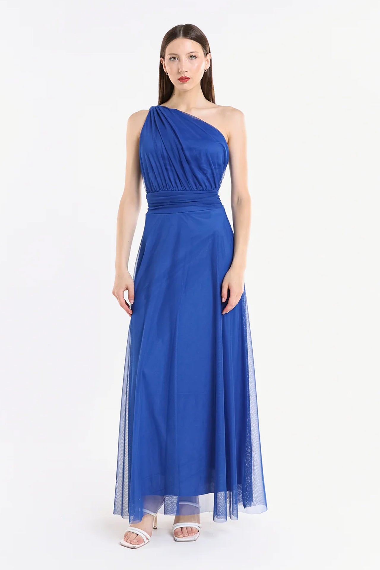Abito lungo in tulle monospalla Lily -6