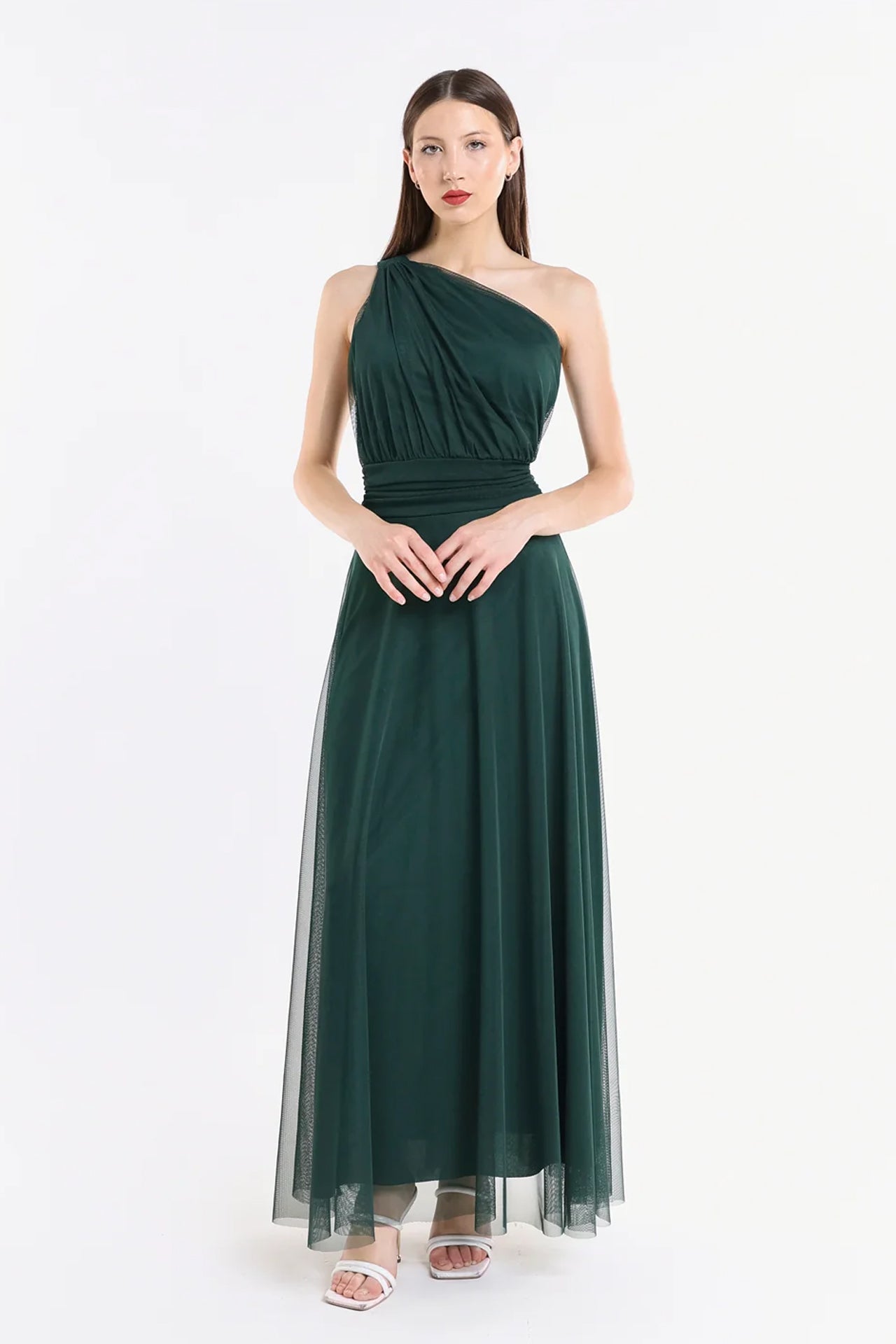 Abito lungo in tulle monospalla Lily -7