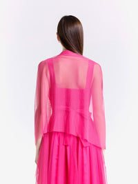 Completo da festa fuxia, chiffon leggero per abito e coprispalle