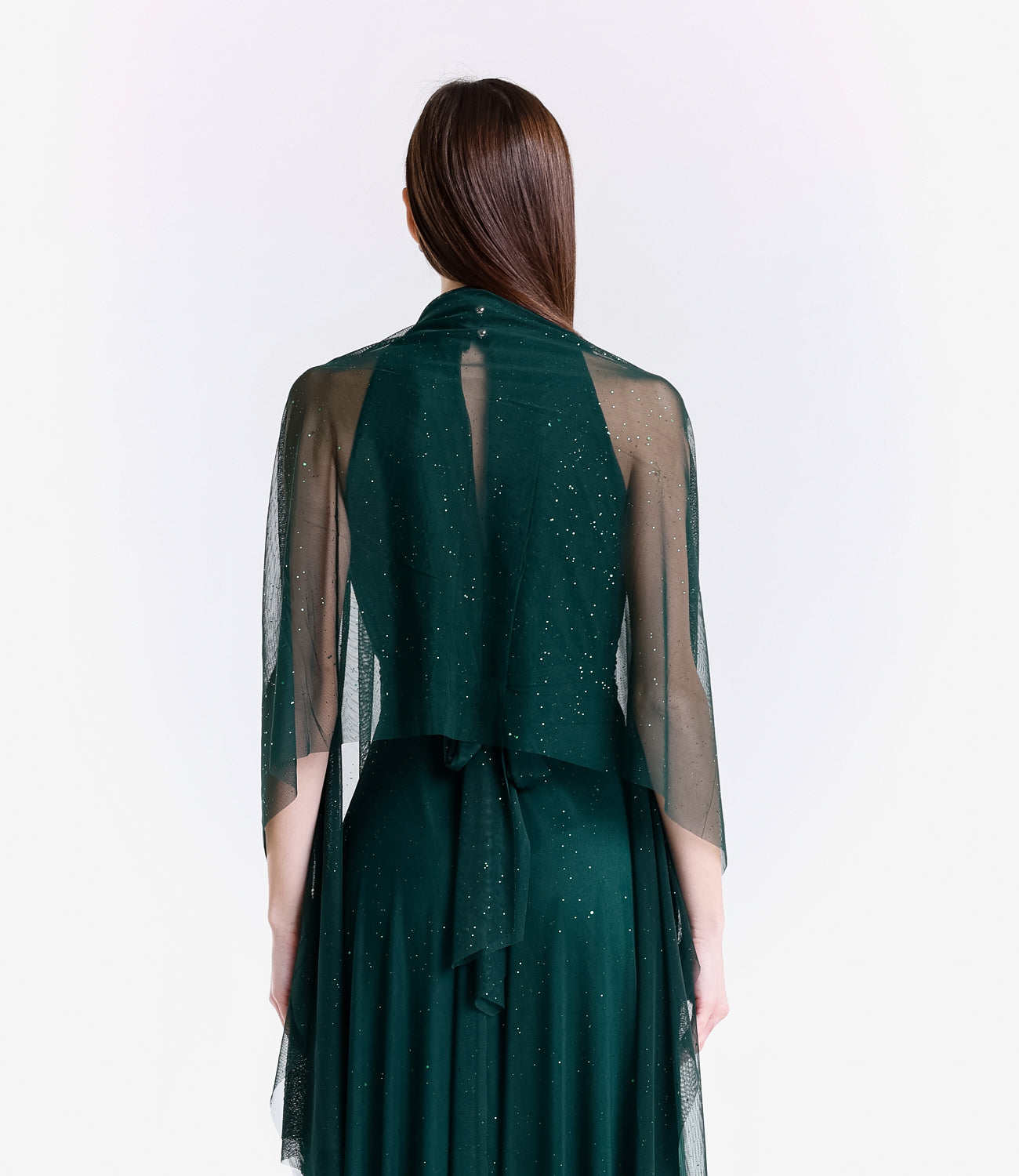 Completo da festa verde.S, chiffon leggero per abito e coprispalle