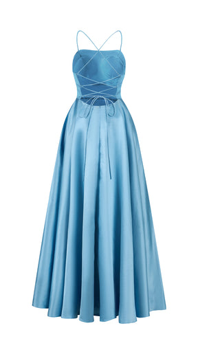 Elegant Long Satin Dress with Thin Straps – “Estella”