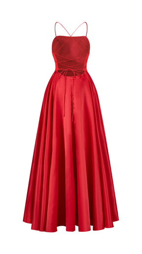 Elegant Long Satin Dress with Thin Straps – “Estella”