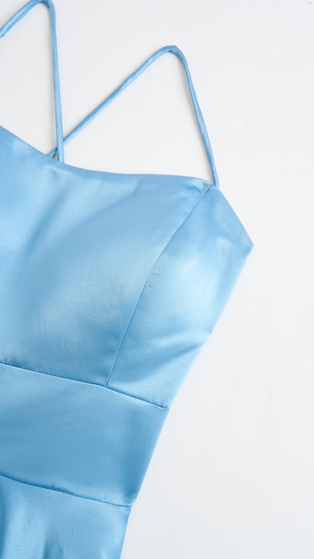Elegant Long Satin Dress with Thin Straps – “Estella”