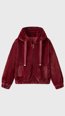 Giacca con cappuccio in peluche sintetica con zip e coulisse