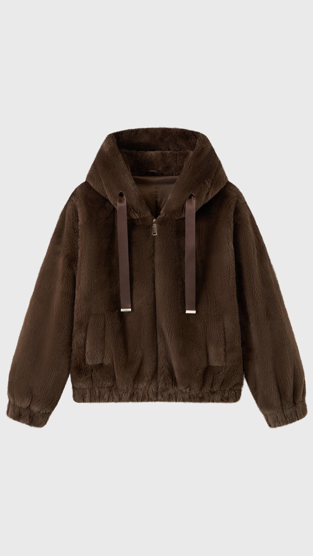 Giacca con cappuccio in peluche sintetica con zip e coulisse