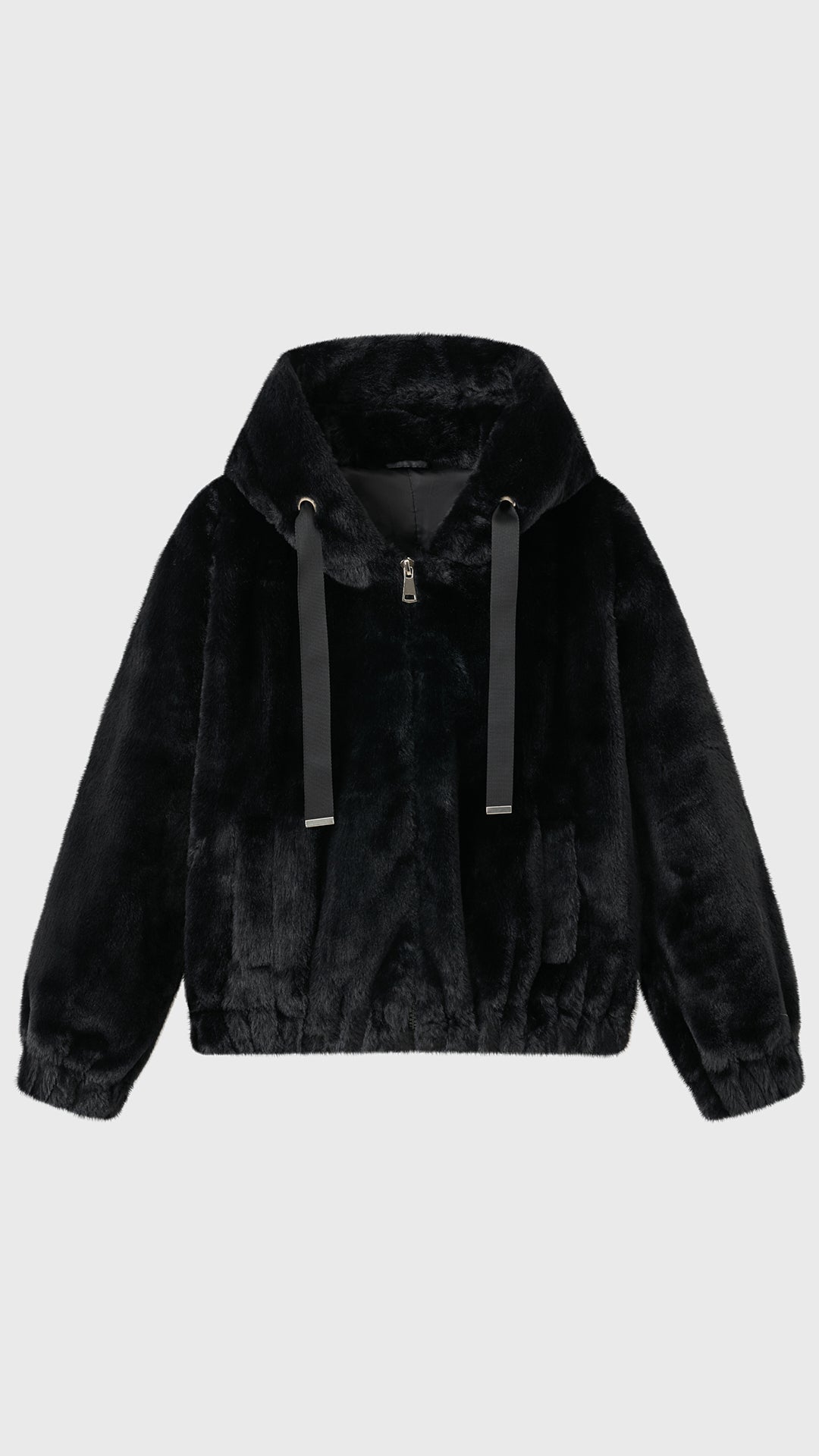 Giacca con cappuccio in peluche sintetica con zip e coulisse
