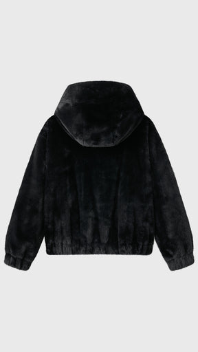 Giacca con cappuccio in peluche sintetica con zip e coulisse